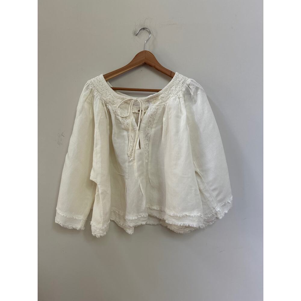 Free People Sun Valley Embroidered Fringed Top Boho Festival Cottagecore Small - Picture 2 of 9